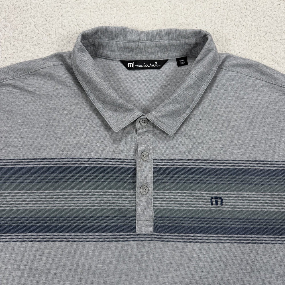 TravisMathew Polo Shirt Men's 3XL Gray Striped Pima Cotton Golf Smart Casual